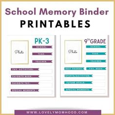 school memory binder printables for the classroom