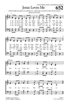 sheet music with the words jesus loves me