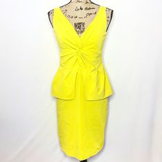 Lela Rose Cocktail Dress. Yellow Color. Sleeveless. V Neckline. Peplum Detail. Twist Front. Pencil Skirt Shape. Lovely And Vibrant. Size 2. Approx Measurements In The Photos. Great Condition. Has A Few Light Markings On The Body And Skirt, But Nothing Major And It Should Be Removable. See Last Photos For Details. Rose Cocktail Dress, Lela Rose Dress, Cocktail Dress Yellow, Rose Cocktail, Lela Rose, Rose Dresses, Dress Yellow, Rose Yellow, Twist Front