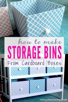 storage bins made from cardboard boxes with text overlay that reads diy storage bins made from cardboard boxes