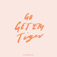 the words go get'em tigeu in orange on a pink background