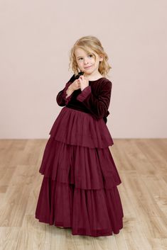 Model: Demi; Size: 4T Velvet Tulle Dress, Ruffle Tulle Skirt, Wedding Parties Colors, Rose Velvet, Bridesmaid Dress Colors, Velvet Top, Colorful Party, Velvet Bow, Bride Wear