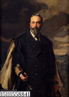 an oil painting of a man with a beard wearing a black coat and holding a cane