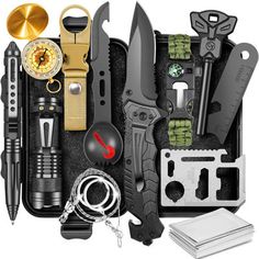 【Gifts For Men Who Have Everything】:Are you searching for suitable Christmas stocking stuffers for men? This Survival Kits can solve this problem. It’s a perfect Christmas gifts and a necessary gadget for men who like outdoor survival, exploring, hiking, fishing, camping, backpacking, adventure, etc. WFX Utility™ | WFX Utility™ 7.89" 14 Piece Survival Kits & Equipment in Black;silver | 7.89" W | Wayfair | Organization Classy Gift Ideas, Emergency Survival Kit, Cool Gadgets For Men, Stocking Stuffers For Men, Survival Kits, Birthday Gifts For Husband, Camping Essentials, Christmas Stocking Stuffers, Camping Accessories