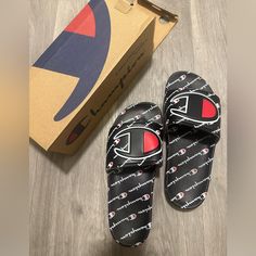 Champion Slides Black Ipo Repeat / Youth Us 6 Nib New But Try Once Champion Slides, Kids Shop, Slides, Color, Black