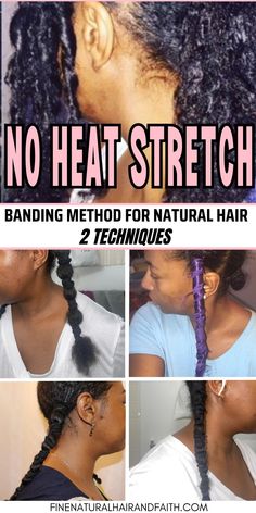 Stretch natural hair with the banding method. Here's how to stretch natural hair after washing without heat. You can do banding on natural hair without heat on dry hair too. Stretching Natural Hair, Ways To Stretch Natural Hair, Stretch Natural Hair Without Heat, How To Stretch Natural Hair, Natural Hair Stretching Methods, Stretching Natural Hair Without Heat, Stretch Wash And Go Natural Hair, Stretching Hair, Hair Care Routine Daily