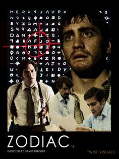 a movie poster for zodiac starring two men in front of a computer screen with the word zodiac on it