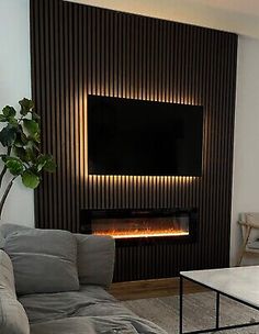 Acoustic Slat Wood Wall Panels. - Wash Gray Rosewood. - White Oak. These are 10 feet high by 1 foot wide. Slate Wall Living Room, Accent Wall Ceiling, Accent Wall Behind Tv, Acoustic Slat Wood Wall Panels, Wood Wall Panels, Wood Panel Walls, Wall Ceiling, Fireplace Wall, Wood Slats