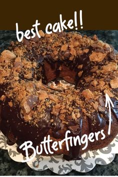 Butterfinger pound cake Butterfinger Pound Cake, Butterfinger Pound Cake Recipe, Butterfinger Bundt Cake Recipe, Chocolate Butterfinger Cake, Easy Butterfinger Cake, Butterfinger Bundt Cake, Butterfinger Dessert, Butterfinger Cake Recipe, Butterfinger Balls