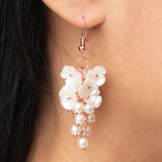 A Cluster Of Pearly White Floral Frames And Dainty White Pearls Trickle From A Copper Chain, Creating A Romantic Chandelier. Earring Attaches To A Standard Fishhook Fitting. Sold As One Pair Of Earrings. Elegant Summer Jewelry With Flower Decoration, Elegant Flower Earrings For Summer, Elegant Summer Earrings With Flower Decoration, Elegant Flower Jewelry For Summer, Elegant Summer Flower Jewelry, Dainty Flower Earrings For Spring Wedding, Dainty Spring Flower Earrings For Wedding, Dainty Spring Wedding Flower Earrings, Spring Flower Charm Jewelry For Parties