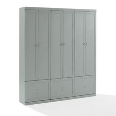 a large gray cabinet with four doors