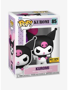 two black and white cats in a pink box with the word kuromi on it