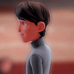 an animated image of a young boy with black hair wearing a gray suit and turtle neck sweater