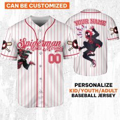 Custom Disney Spiderman Spiderverse Miles Morales Baseball Jersey 1 Casual Black Sublimation T-shirt With Character Print, Black Casual Sublimation T-shirt With Character Print, Cotton Fan Merchandise Jersey With Letter Print, Cotton Jersey With Letter Print For Fans, Team-colored Cotton Baseball Jersey With Sublimation Print, Cotton Baseball Jersey With Sublimation Print In Team Colors, Cotton Jersey With Sublimation Print For Baseball Season, Cotton Sports Jersey With Letter Print, Graphic Print Jersey For Fan Merchandise