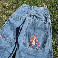 Insanely Sick Vintage 90s Jnco Jeans Flaming Buddha Massive Back Pockets Mad Lofty Fit Baggy Jeans!! These Are By Far My Fav Jncos!! Absolutely Love The Fit Of These! They Say Size 32 X 32 But Fit Like A 30x30! #Jnco #Baggy #Vintage #Denim #Y2k Jnco Jeans, Light Wash Jeans, Baggy Jeans, Vintage Denim, Vintage 90s, Mens Jeans, My Style, Halloween, Outfit Inspo