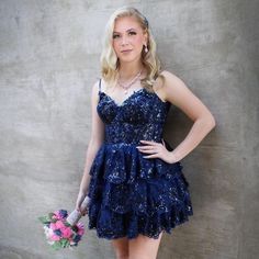 Navy Blue Short A-line Homecoming Dress Tulle Corset, Winter Formal Dresses, Junior Prom Dresses, Ruffle Mini Skirt, A Line Shorts, Corset Bodice, Short Homecoming Dress, Navy Blue Shorts, Sweet 16 Dresses