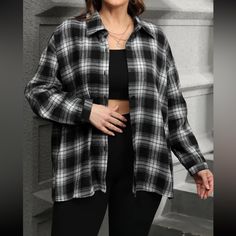 Has A Pocket Brand New No Tags Size Small Super Cute And Great But Never Have Worn I Have A Lot Of Flannels And Need To Downsize 100% Polyester Plus Size Plaid, Long Tunic Tops, Flannel Women, Shein Tops, Plaid Print, Casual Blouse, Plus Size Casual, Black Plaid, Olivia Mark