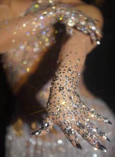 Stretch Rhinestone Gloves | Fashionsarah.com | #product-color# |  | #description# Rhinestone Gloves, Desi Fits, Dress With Gloves, Dorothy Dandridge, Mesh Gloves, Dance Stage, Transparent Dress, Long Gloves, New Rock