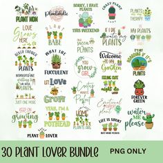 the plant lover bundle includes plants and sayings for each individual to use on their own wall