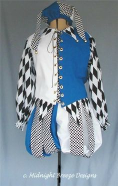 a mannequin is dressed in blue, white and black checkerboard clothing