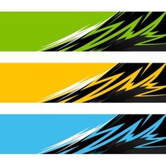 four different colored banners with black, yellow and green lines