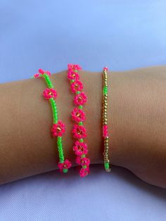 NEON Daisy Bracelets NEON Flower Bracelets NEON Beaded | Etsy Daisy Bracelets, Neon Crafts, Neon Jewelry, Beaded Ideas, Neon Bracelets, Clay Bracelets, Wrist Stacks, Neon Flowers, Orange Neon