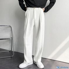 Wide Leg Suit Pants, Trousers Baggy, Male Trousers, Celana Fashion, Ikat Pinggang, Korean Fashion Trends, Fashion Business, Pantalon Large