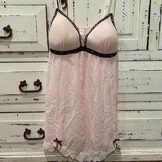 Gillian & O’malley Light Pink And Black Babydoll Intimate Set, Lingerie. Size Large, Chiffon, Never Worn, Nwt. Pink Underwire Sleepwear, Pink Boyshorts, Black Hipster, Black Babydoll, Babydoll Lingerie, Vintage Lingerie, Black Laces, Red Lace, Pink And Black