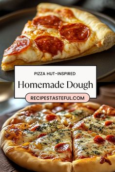 the homemade dough pizza has pepperoni and cheese on it's crust, as well as other toppings