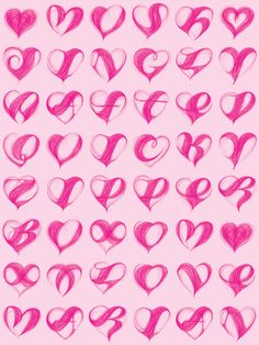 pink heart shapes drawn in pencil on a pink background with the words love written below them