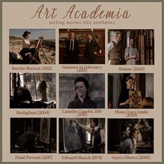 an advertisement for the art academy with images of people in different poses and words on it