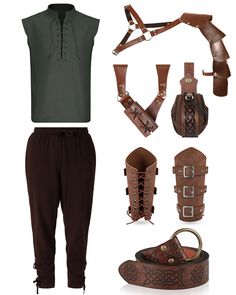 PRICES MAY VARY. Savor the Essence of Medieval Times: the men's medieval costume set is a meticulously designed ensemble that beautifully shows the essence of Medieval Times; Composed of a cotton sleeveless shirt and cotton linen gothic trousers with belt, shoulder armor, pouch, bracer and sword bag, this set provides breathable wear, making it a nice blend of comfort and style Size and Color Variations for Gentleman: the men's renaissance costume comes in medium, large, and x-large sizing optio Male Renfaire Outfit, Fantasy Mens Outfits, Rennaisance Outfits Men, Ren Faire Outfits Men, Mens Ren Faire Outfit, Gothic Trousers, Medieval Outfit, Academy Uniforms, Ren Faire Outfits