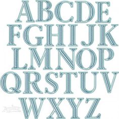 the alphabet is made up of letters and numbers, all in light blue with white lettering