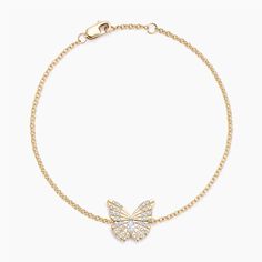 Logan Hollowell Flutter Lab Diamond Bracelet - 14K Yellow Gold. Glistening lab diamonds and solid gold form the shape of a butterfly in this ethereal bracelet. Whimsical and intricate, this design was crafted with magic in mind. The length of the chain can be adjusted from 6 1/2 to 7 inches to suit individual preference (1/5 total carat weight). 
 
 Brilliant Earth x Logan Hollowell invites you to step into a secret garden with limited edition jewelry inspired by the beauty and enchantment of na Ethereal Bracelet, Preppy Jewlery, Logan Hollowell, Pjo Dr, A Secret Garden, Summer Things, Indie Jewelry, December 2024, Brilliant Earth