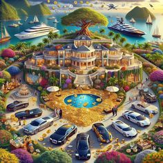 Revel in this AI-generated spectacle of luxury and wealth. Gold, gemstones, yachts, private jets, all gathered around a grand mansion. Spot the unique money tree, symbolizing wealth manifestation! #LuxuryLifestyle #WealthManifestation #Affluence #Opulence #Extravagance #Prosperity. Learn more about wealth manifestation {Insert Link Here}. Wealth And Abundance, Images Of Money Wealth, Abundance Money Images, Images Of Wealth And Abundance, Manifest Wealth And Abundance, Angel Wings Drawing, Money Wallpaper Iphone