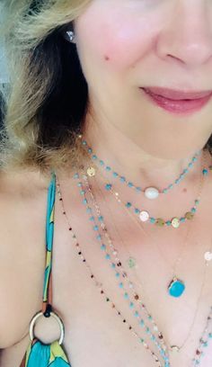 Delicate Layers of beaded Necklaces made with Turquoise and mixed Gemstones. Turquoise Charm Necklace With Delicate Chain, Turquoise Charm Necklace With Adjustable Chain, Dainty Turquoise Necklace With Delicate Chain, Delicate Gold Chain, Brain Cells, Clover Pendant, Friendship Love, Clover Necklace, Makeup Obsession