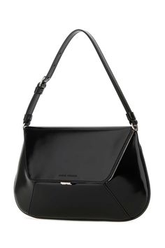 Black Leather Ami Shoulder Bag from Amina Muaddi Elegant Black Baguette Bag With Magnetic Closure, Sleek Black Leather Flap Bag, Black Soft Leather Evening Flap Bag, Modern Black Leather Evening Bag, Black Soft Leather Flap Bag For Evening, Modern Black Flap Bag With Magnetic Closure, Black Leather Baguette Bag With Magnetic Closure, Leather Evening Bag With Magnetic Closure, Black Leather Evening Flap Bag