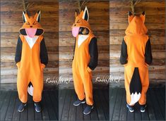 "Meet my Handmade Custom Orange Fox inspired kigurumi for cosplay or everyday life ^^ I call it \"The Defiance Fox\"! Why? Because this cutie doesn't afraid to show his tongue to anyone! Don't be afraid and you! Intentionally... or not! XD Gather your friends together and prepare to take over the world!! Muahahaha.. just kidding! XD The tongue part can be easily put over on the top or inside the hoodie whenever you like it. Also, your Fox kigu can be in any color you want ^^ So, be original feel Casual Winter Onesie For Cosplay, Fox Onesie, Womens Onesie, Holiday Onesies, Fox Hoodie, Black Onesie, Unisex Pajamas, Orange Fox, Onesie Pajamas