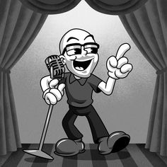 a cartoon character is singing into a microphone