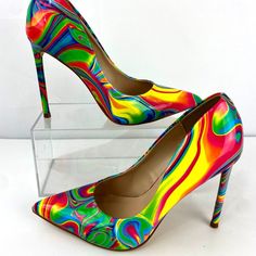 This Is A Pair Of Fashionnova High Heeled Pumps In New Condition. They Are Size 7.5 / 37.5 With Stiletto Heels Measuring 4-1/4" Tall. The Insoles Are Gently Cushioned. The Colors Are Bright And Vibrant. Thanks For Your Interest! Please Visit Our Store: Toptrips! Colorful Pointed Toe Heels For Summer, Colorful Pointed Toe Heels For Party, Trendy Multicolor Round Toe Heels, Colorful High Heel Spring Heels, Colorful Trendy Pointed Toe Heels, Yellow Court Shoes For Spring, Colorful Synthetic Heels With Round Toe, Trendy Multicolor Heels With Padded Heel, Trendy Colorful Synthetic Heels