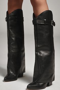 Exclusively at Anthropologie Leather upper, insole Rubber sole Pull-on styling Imported | x Anthropologie Buckle Foldover Boots by Matisse in Black, Women's, Size: 8, Leather/Rubber Isabel Marant Darizo Boots, Foldover Boots, Matisse Boots, Red Boots Women, Fold Over Boots, Outfit References, Buckle Ankle Boots, Red Boots, La Fashion