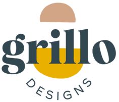 the logo for grillo designs is shown in black and yellow letters on a white background