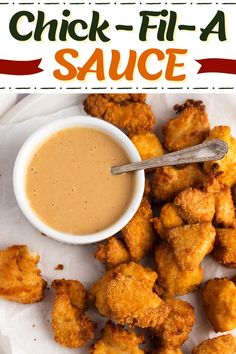 chicken - fil - a sauce in a white bowl on a plate with tater tots