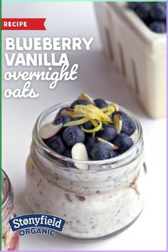 blueberry overnight oats recipe in a jar