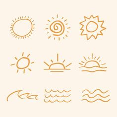 different types of sun and water icons on a white background