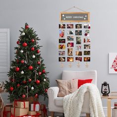 a living room decorated for christmas with presents