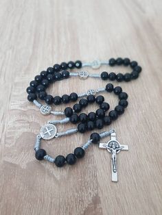 Catholic Rosary For Men, Black Rosary, St Benedict Rosary, Wooden Rosary, Confirmation Gift Boy, prayer beads, Black beads wooden rosary. This rosary is made of wood with silver dipped benedictine medals on places of Our father with St.Benedict cross. Medals and cross made in Italy. Rosary is handmade in Medjugorje, place of Apparition of Our Holy Mother in 1981. Each rosary is made to order specially for you. Specially great gift for baptism, first communion or confirmation. Beautiful rosary fo Rosary For Men, Black Rosary, Wooden Rosary, St Benedict Cross, Beautiful Rosary, Olive Wood Cross, Personalized Rosary, St Benedict, Saint Benedict