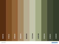 an image of the color scheme for different shades of brown, green and beiges