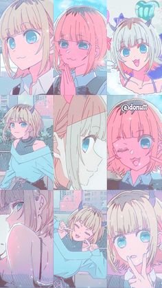 some anime characters with different expressions on their faces