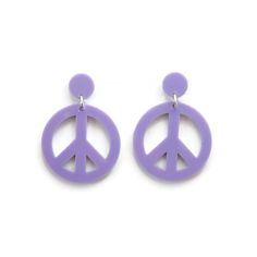 "Get all those hippie vibes with these purple peace sign earrings - and all without extra weight on your ears. These peace sign earrings are designed with lightweight purple acrylic and hang from an acrylic circle stud. The best bits in a nutshell: - Nickel free earring posts - meaning no more irritated ears for those who are sensitive - Lightweight acrylic design - so you can wear them in comfort all day Other details: - Earrings measure 52 mm (2.05\") from top to bottom and 37 mm (1.46\") at t Cheap Retro Purple Earrings, Nickel Free Purple Earrings For Festival, Nickel-free Purple Earrings For Festival, Trendy Nickel-free Purple Earrings, Trendy Hypoallergenic Purple Earrings, Aesthetic Earring, Peace Sign Earrings, Vintage Inspired Earrings, Hippie Aesthetic